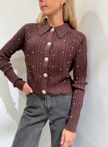 Shop Online Cardigan polo moro con trecce e bottoni gioiello HaveOne