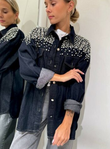Shop Online Camicia in denim scuro con strass Susy Mix
