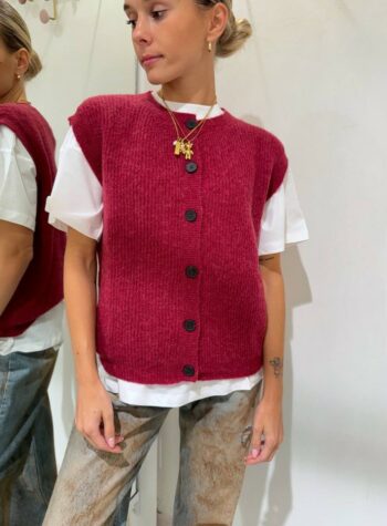 Shop Online Gilet in misto lana ciliegia con bottoni Vicolo