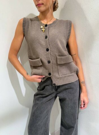 Shop Online Gilet in maglia tortora con tasche Vicolo