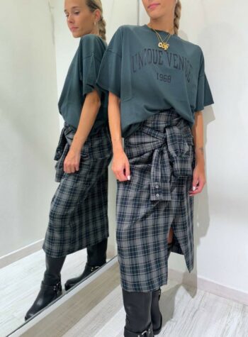 Shop Online Longuette check grigia e blu nodo camicia Vicolo