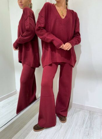 Shop Online Completo in maglia bordeaux pantalone palazzo e maglia HaveOne