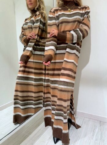 Shop Online Vestito lungo rigato cammello e moro in mohair The Loom Archive