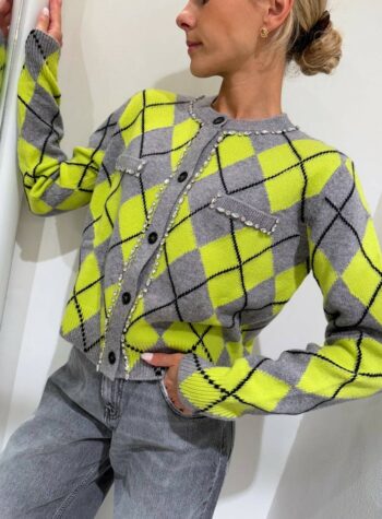Shop Online Cardigan grigio con rombi e strass Vicolo