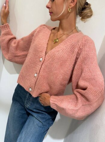 Shop Online Cardigan salmone bottoni gioiello HaveOne