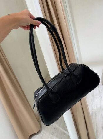 Shop Online Borsa baguette in vera pelle nera