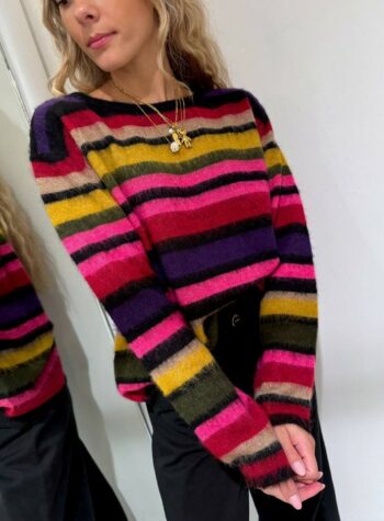 Shop Online Maglia rigata cammello e moro in mohair The Loom Archive
