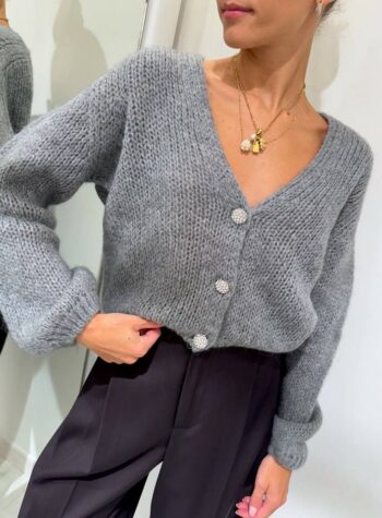 Shop Online Cardigan grigio con lurex bottoni gioiello Souvenir