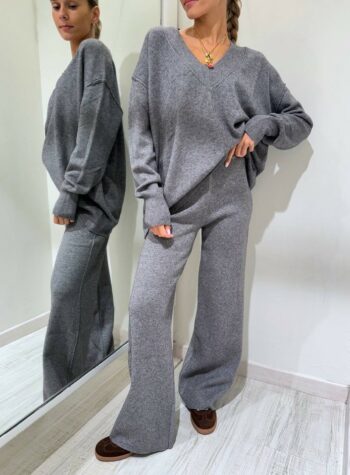 Shop Online Completo in maglia grigio pantalone palazzo e maglia HaveOne