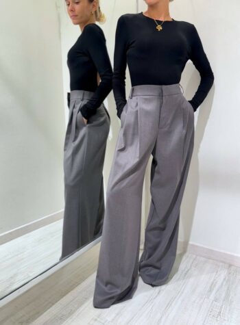 Shop Online Pantalone palazzo con pences grigio Hinnominate