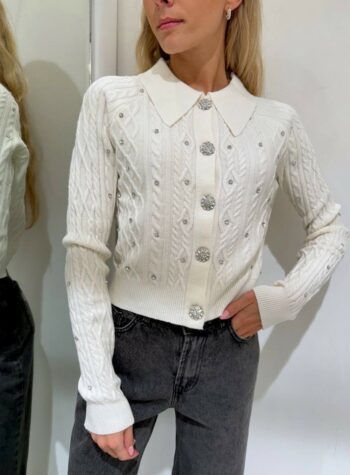Shop Online Cardigan polo burro con trecce e bottoni gioiello HaveOne