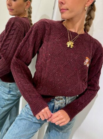 Shop Online Maglione bordeaux losanghe ricamo orsetto kontatto