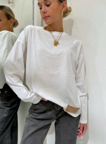 Shop Online Maglietta bianca maniche lunghe con patch Vicolo
