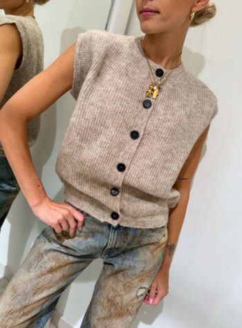 Shop Online Gilet in misto lana beige con bottoni Vicolo