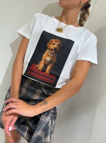 Shop Online T-shirt basic bianca stampa cagnolino perle Vicolo