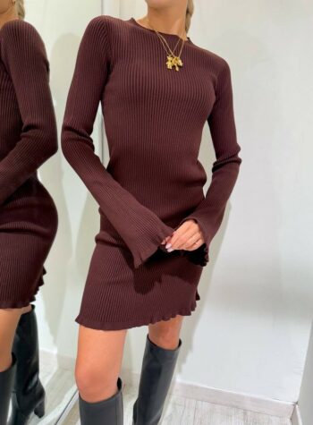 Shop Online Vestito corto in maglia a coste moro Kontatto