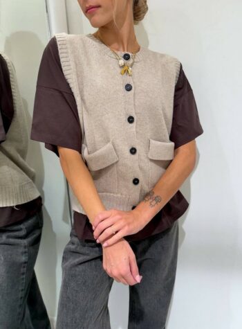 Shop Online Gilet in maglia beige con tasche Vicolo