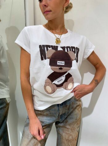 Shop Online T-shirt basic bianca stampa New York orsetto Vicolo