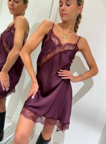 Shop Online Vestito satin corto bordeaux con pizzo Vicolo