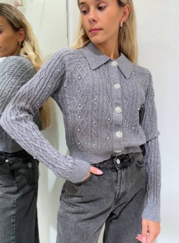 Shop Online Cardigan polo grigio con trecce e bottoni gioiello HaveOne