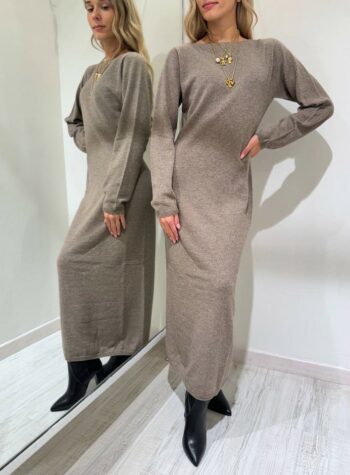 Shop Online Vestito girocollo tortora in maglia lungo Kontatto