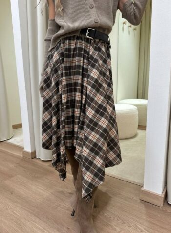 Longuette asimmetrica check marrone con cintura HaveOne Shop Online Longuette asimmetrica check marrone con cintura HaveOne