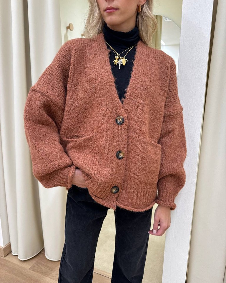Cardigan oversize in maglia inglese blush Vicolo Shop Online Cardigan oversize in maglia inglese blush Vicolo