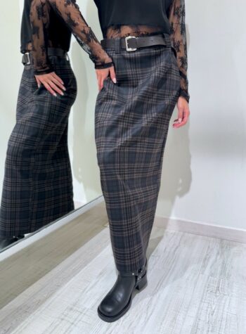 Shop Online Longuette grigia a quadri con cintura HaveOne