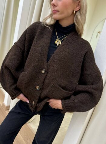 Cardigan oversize in maglia inglese moro Vicolo Shop Online Cardigan oversize in maglia inglese moro Vicolo