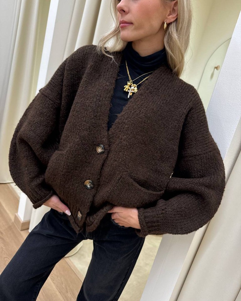 Cardigan oversize in maglia inglese moro Vicolo Shop Online Cardigan oversize in maglia inglese moro Vicolo