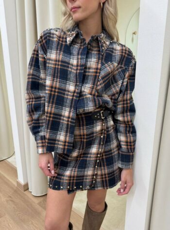 Camicia ampia check blu e arancione con borchie Vicolo Shop Online Camicia ampia check blu e arancione con borchie Vicolo