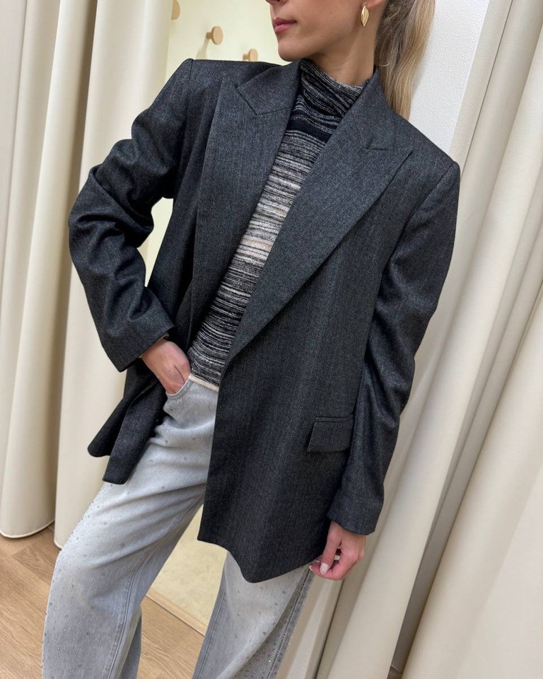 Blazer grigio spigato con cintura AnnaRita N Shop Online Blazer grigio spigato con cintura AnnaRita N