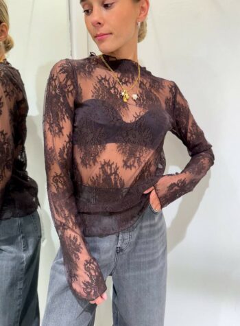 Shop Online Maglietta con pizzo trasparente moro HaveOne