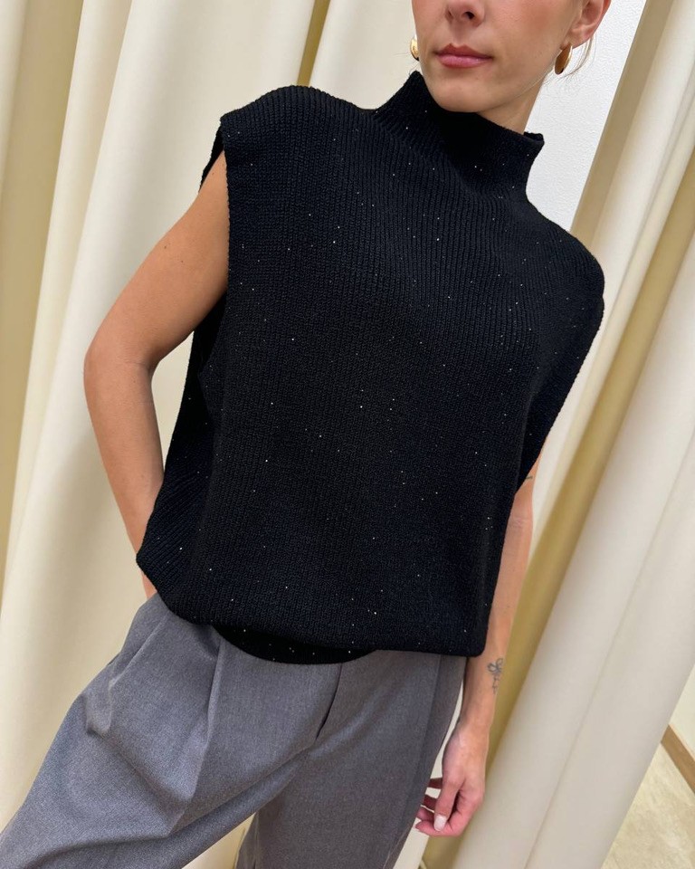 Gilet oversize nero con micro paillettes HaveOne Shop Online Gilet oversize nero con micro paillettes HaveOne