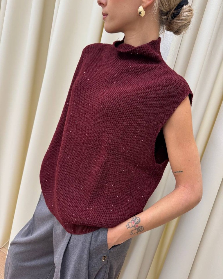 Gilet oversize bordeaux con micro paillettes HaveOne Shop Online Gilet oversize bordeaux con micro paillettes HaveOne