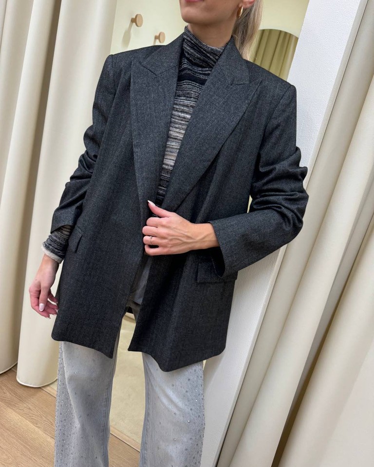 Blazer grigio spigato con cintura AnnaRita N Shop Online Blazer grigio spigato con cintura AnnaRita N
