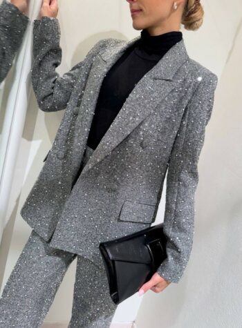 Shop Online Blazer doppiopetto grigio con paillettes e perle Vicolo