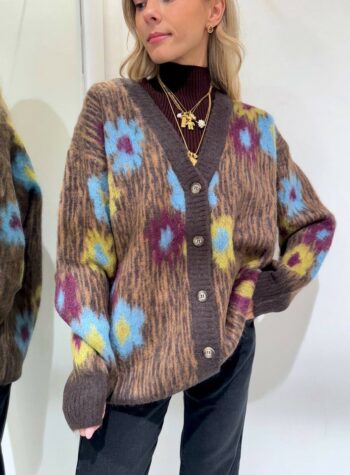Shop Online Cardigan zebrato e fiori in mohair Kontatto
