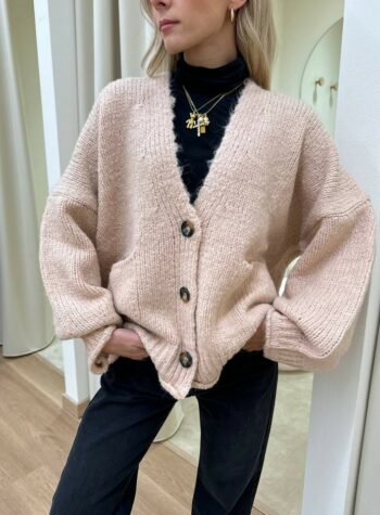 Cardigan oversize in maglia inglese rosa cipria Vicolo Shop Online Cardigan oversize in maglia inglese rosa cipria Vicolo