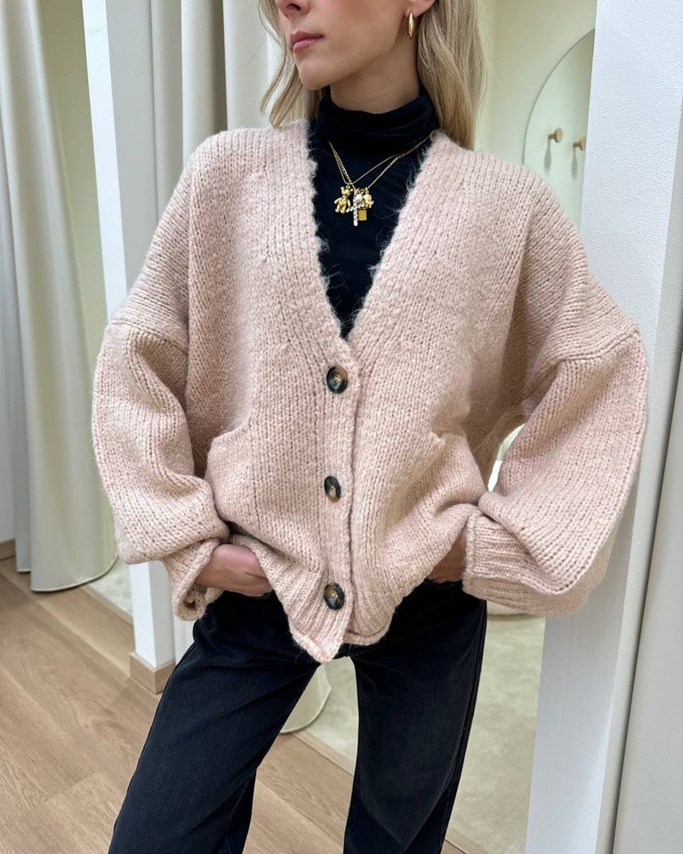 Cardigan oversize in maglia inglese rosa cipria Vicolo Shop Online Cardigan oversize in maglia inglese rosa cipria Vicolo