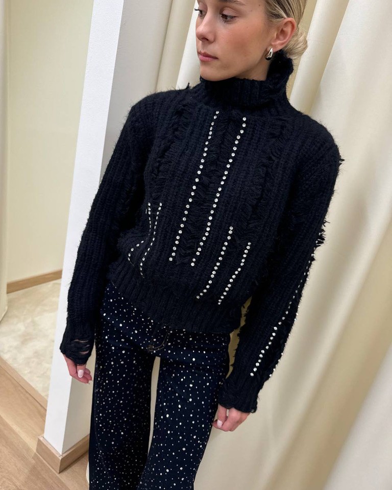 Maglione Laura nero con strass e rotture Odì Odì Shop Online Maglione Laura nero con strass e rotture Odì Odì