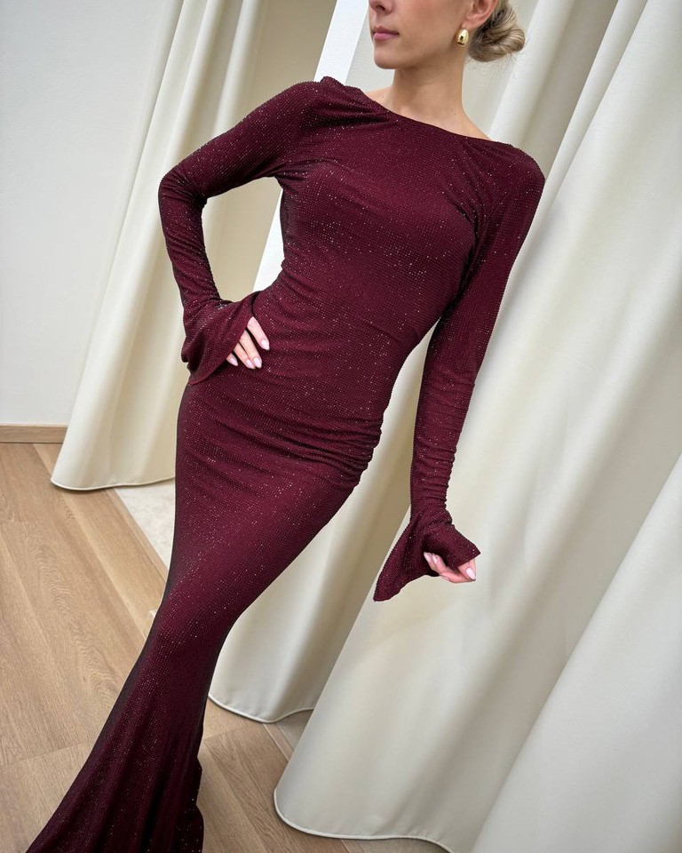 Vestito lungo Algedi con strass prugna Twentyfourhaitch Shop Online Vestito lungo Algedi con strass prugna Twentyfourhaitch