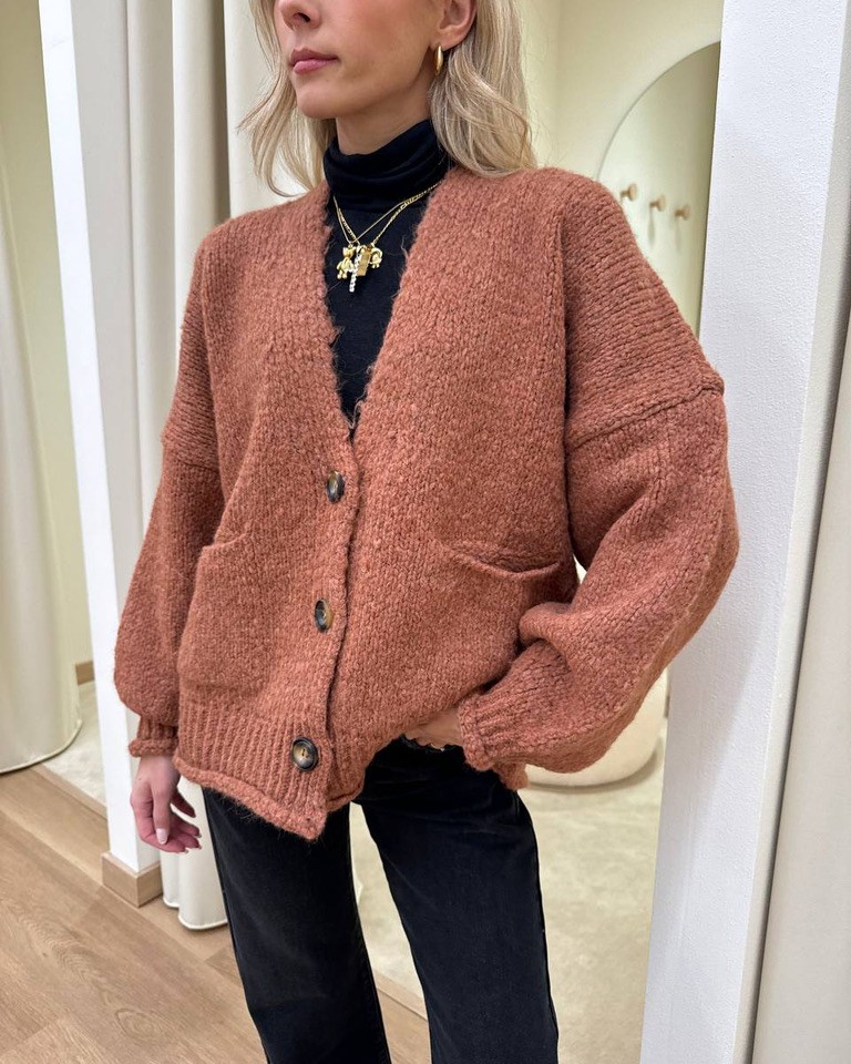 Cardigan oversize in maglia inglese blush Vicolo Shop Online Cardigan oversize in maglia inglese blush Vicolo