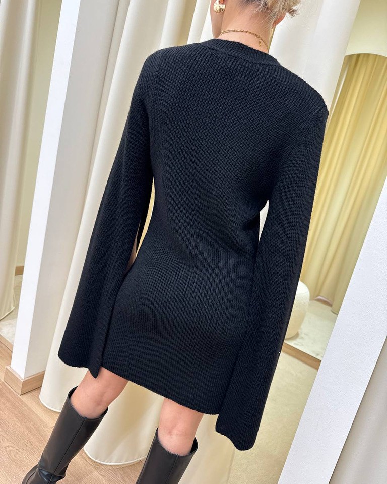 Vestito corto in maglia nero manica aperta HaveOne Shop Online Vestito corto in maglia nero manica aperta HaveOne