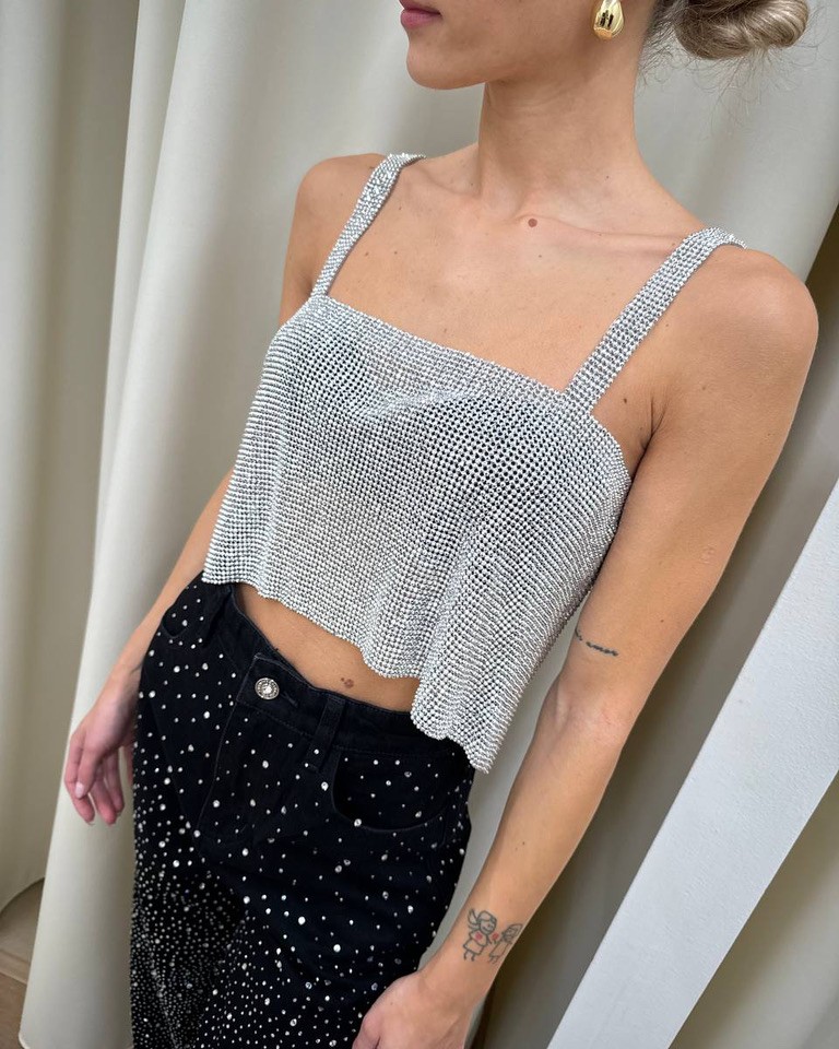 Top cetus con strass argento Twentyfourhaitch Shop Online Top cetus con strass argento Twentyfourhaitch