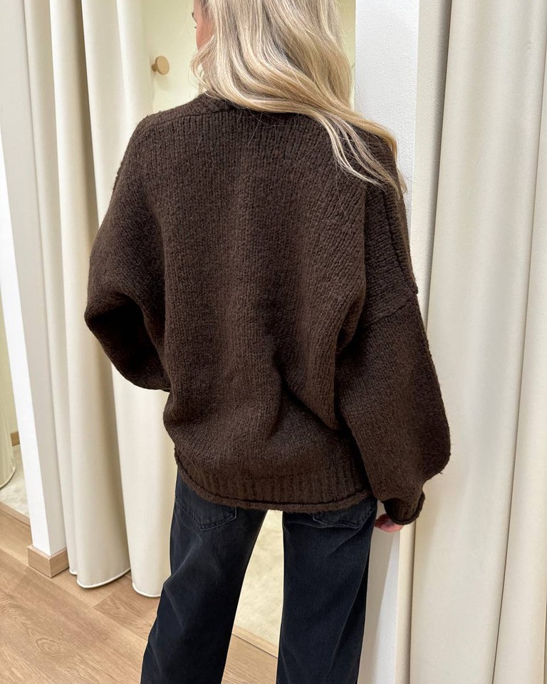 Cardigan oversize in maglia inglese moro Vicolo Shop Online Cardigan oversize in maglia inglese moro Vicolo