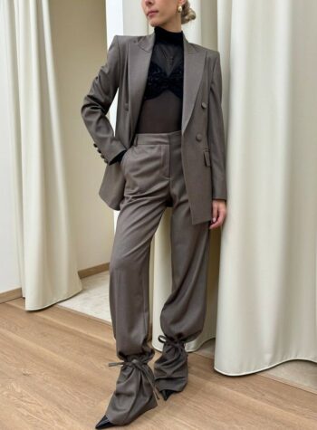 Shop Online Pantalone palazzo tortora con fiocco Revise