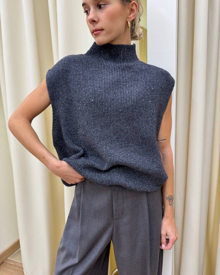 Gilet oversize grigio con micro paillettes HaveOne Shop Online Gilet oversize grigio con micro paillettes HaveOne