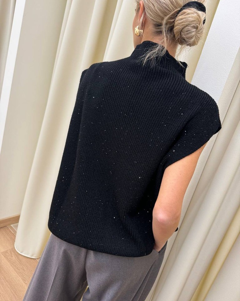 Gilet oversize nero con micro paillettes HaveOne Shop Online Gilet oversize nero con micro paillettes HaveOne