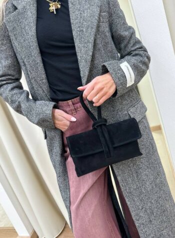 Pochette nera in camoscio con manico intrecciato Shop Online Pochette nera in camoscio con manico intrecciato